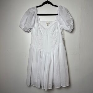 R Wish Cotton White Mini Dress Sweetheart Neck Cottagecore Prairie Spring L